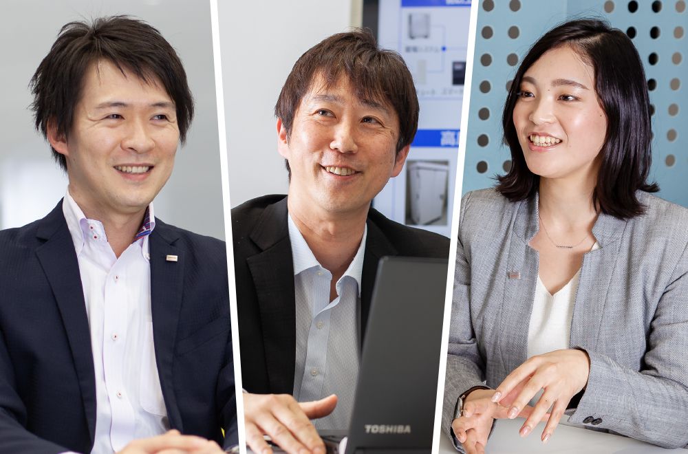 東芝能源系統株式會(huì )社 Grid Aggregation事業(yè)部能源物聯(lián)網(wǎng)推進(jìn)部 （左起依次）木村功太朗先生、新貝英己先生、丸山保奈美女士